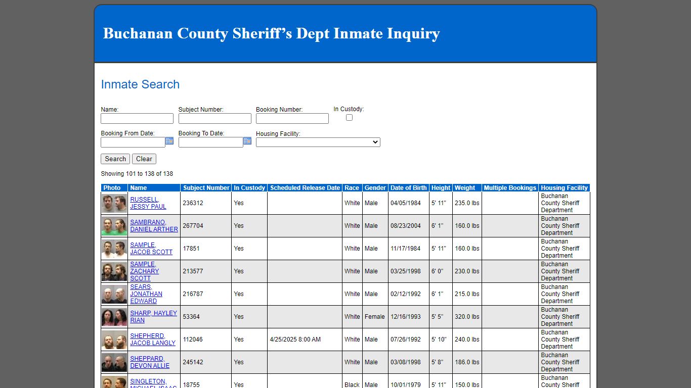 Inmate Search - Buchanan County, Missouri